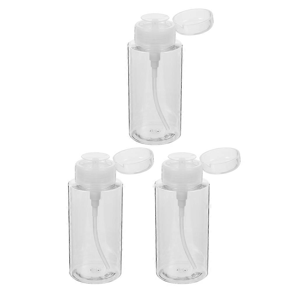 Transparent Plastic Storage Bottles with Push Down Pump for Nail Polish Remover 3pcs Portable Design