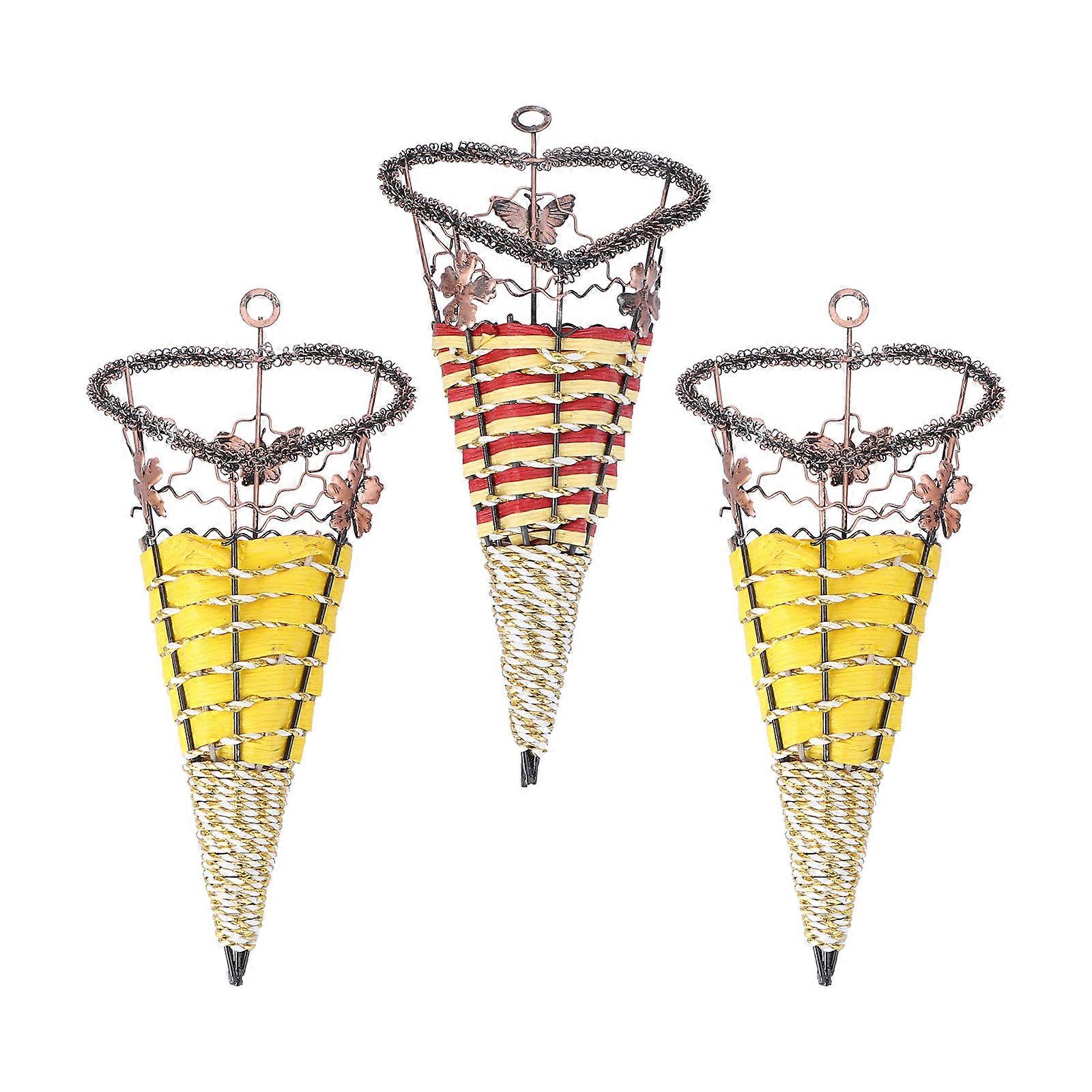 Artificial Flower Hanging Basket For Home Decoration With Wall-Mounted Style In Modern Golden Finish 3Pack
