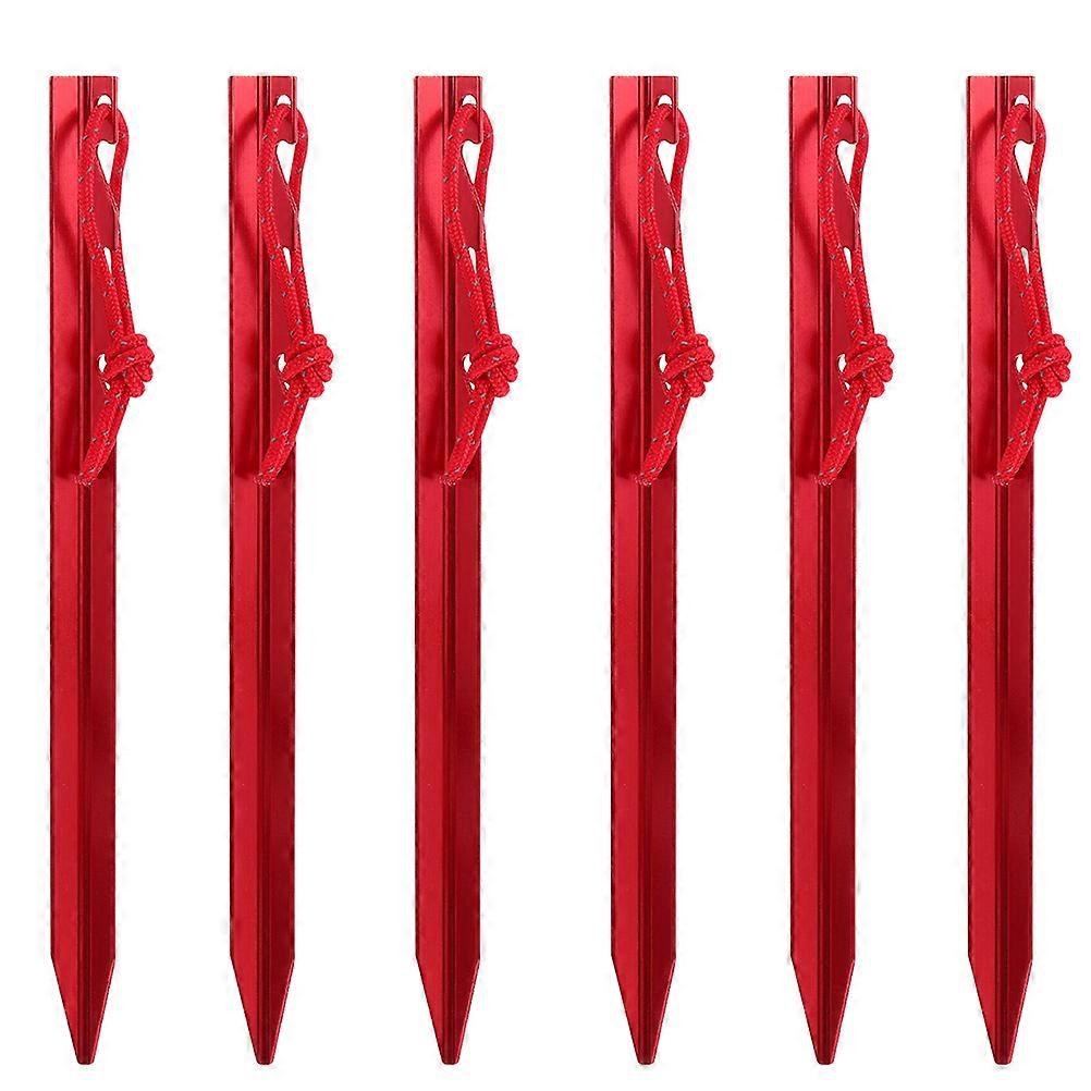 Durable Aluminum Alloy Tent Pegs for Camping Use Red Color 6 Pieces Lightweight Practical Design