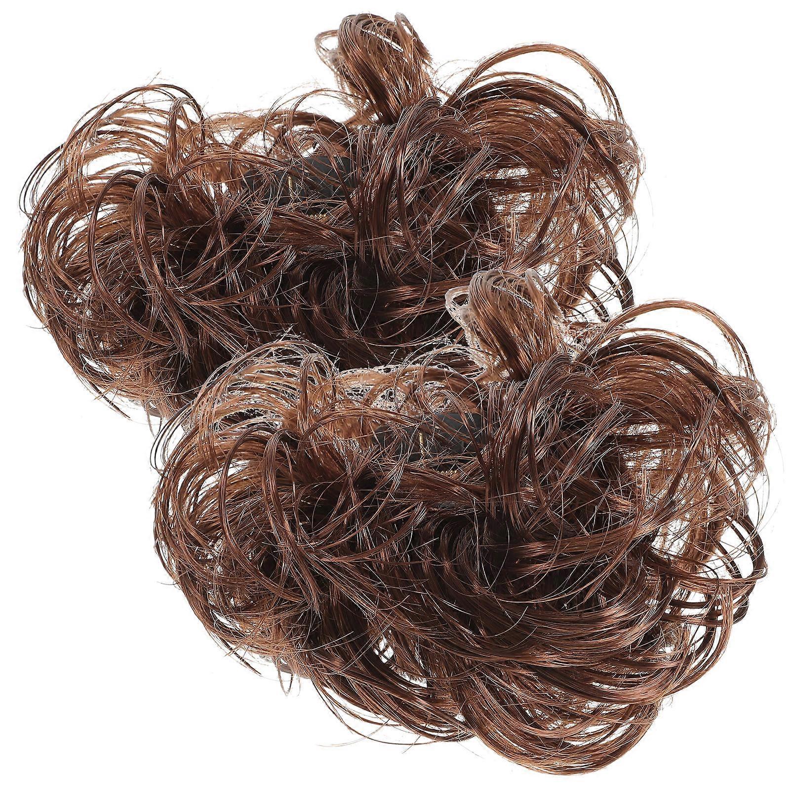 Claw Clip Hairpiece for Women Brown Curly Messy Bun Extensions with Fine Tooth Comb 2Pcs