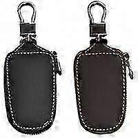 Genuine Leather Car Key Case for Men - Remote Key Pouch with Zipper (Black)