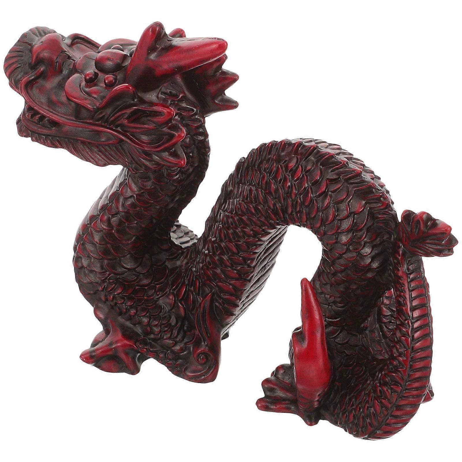 Chinese Dragon Statue Resin Figurine For Wealth Symbol Home Office Shop Dark Red 1Pack