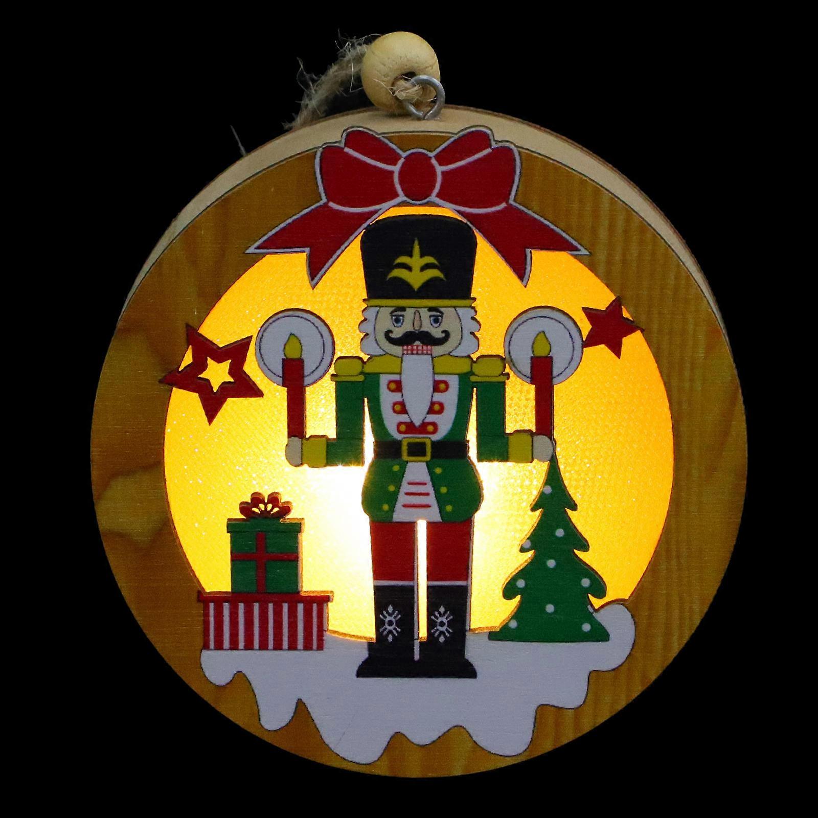 Cartoon Nutcracker Soldier Hanging Ornament 1Pack Christmas Home Decoration Round Shape Light Emitting