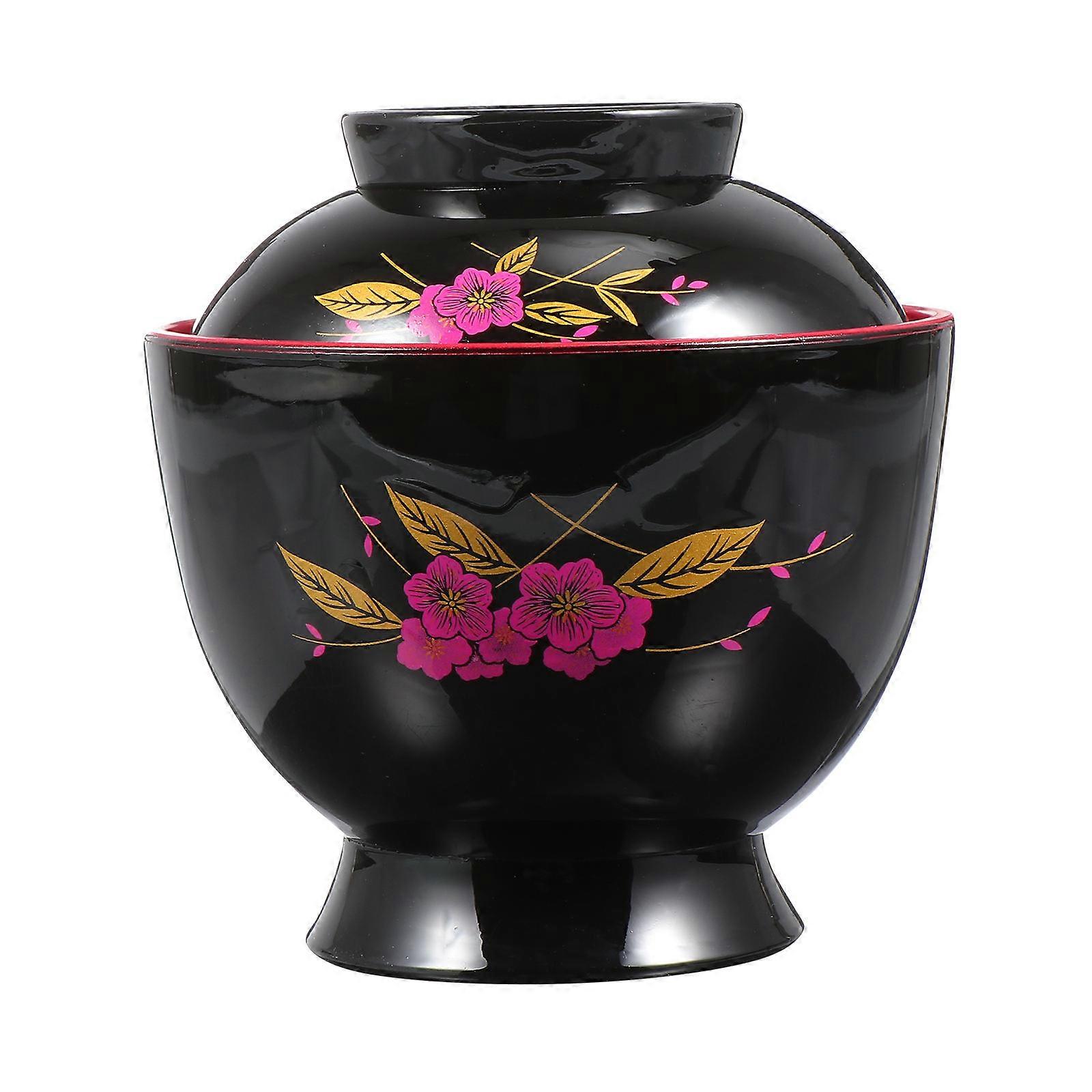 Traditional Japanese Soup Bowl Cooking Bowl Dessert Bowl Suitable For Everyday Use Designed In Black Plastic 1Pack