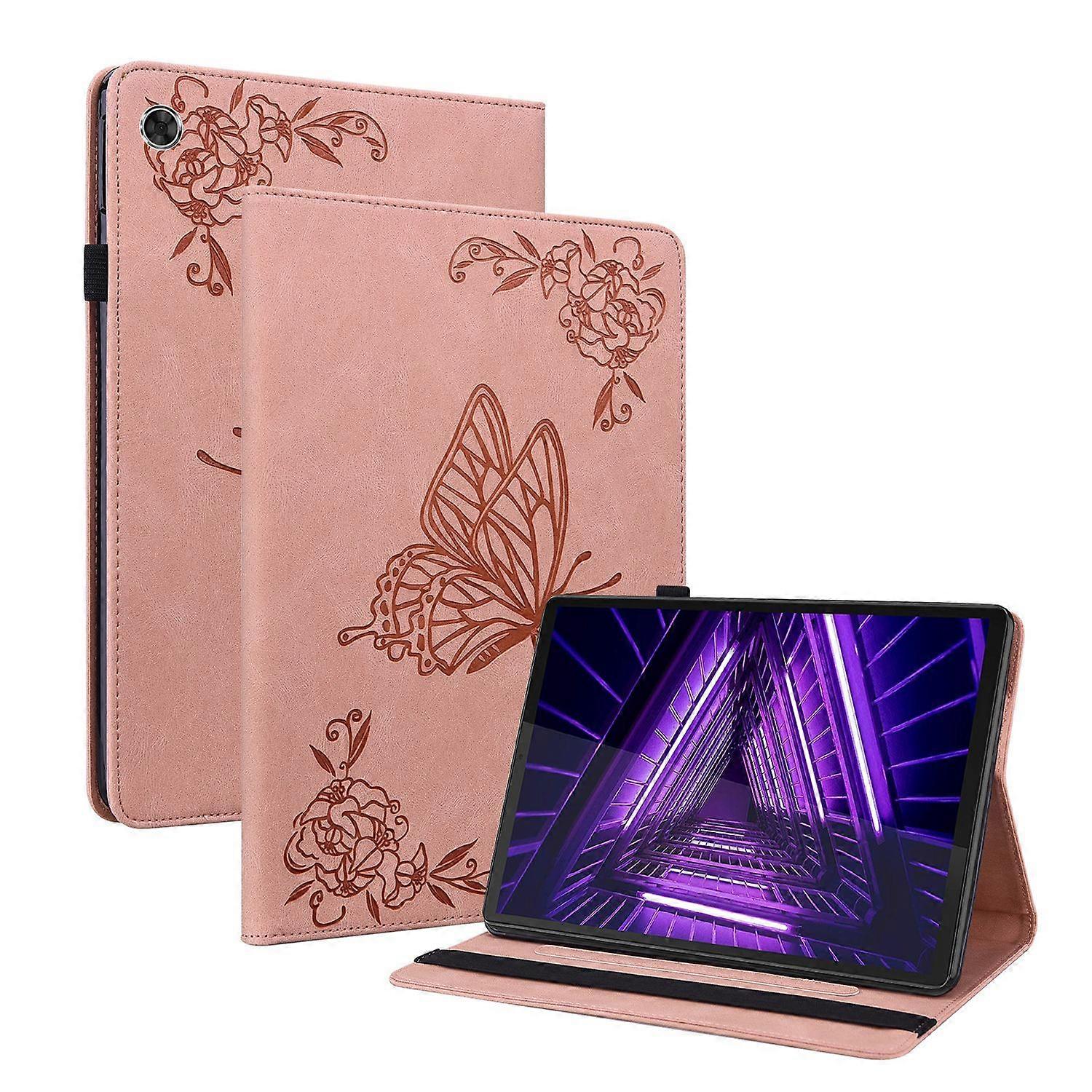Tablet Case for Lenovo M10 Plus Butterfly Pattern Flexible Durable Soft TPU Flip Cover with Adjustable Stand Slots