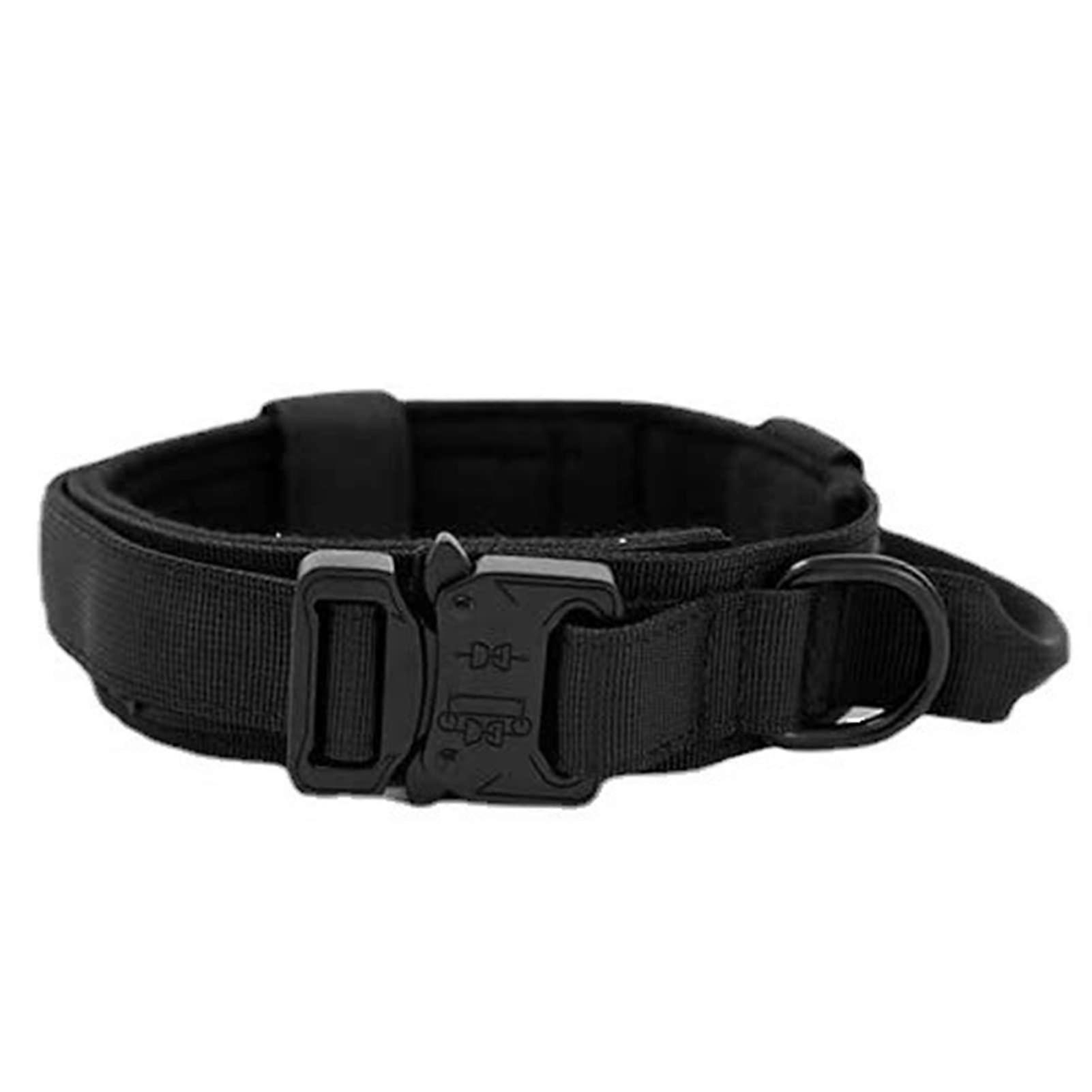 Metal Dog Collar with D-Ring, Adjustable Polyester for Medium Dogs, Training and Walking, Black Color, Size M