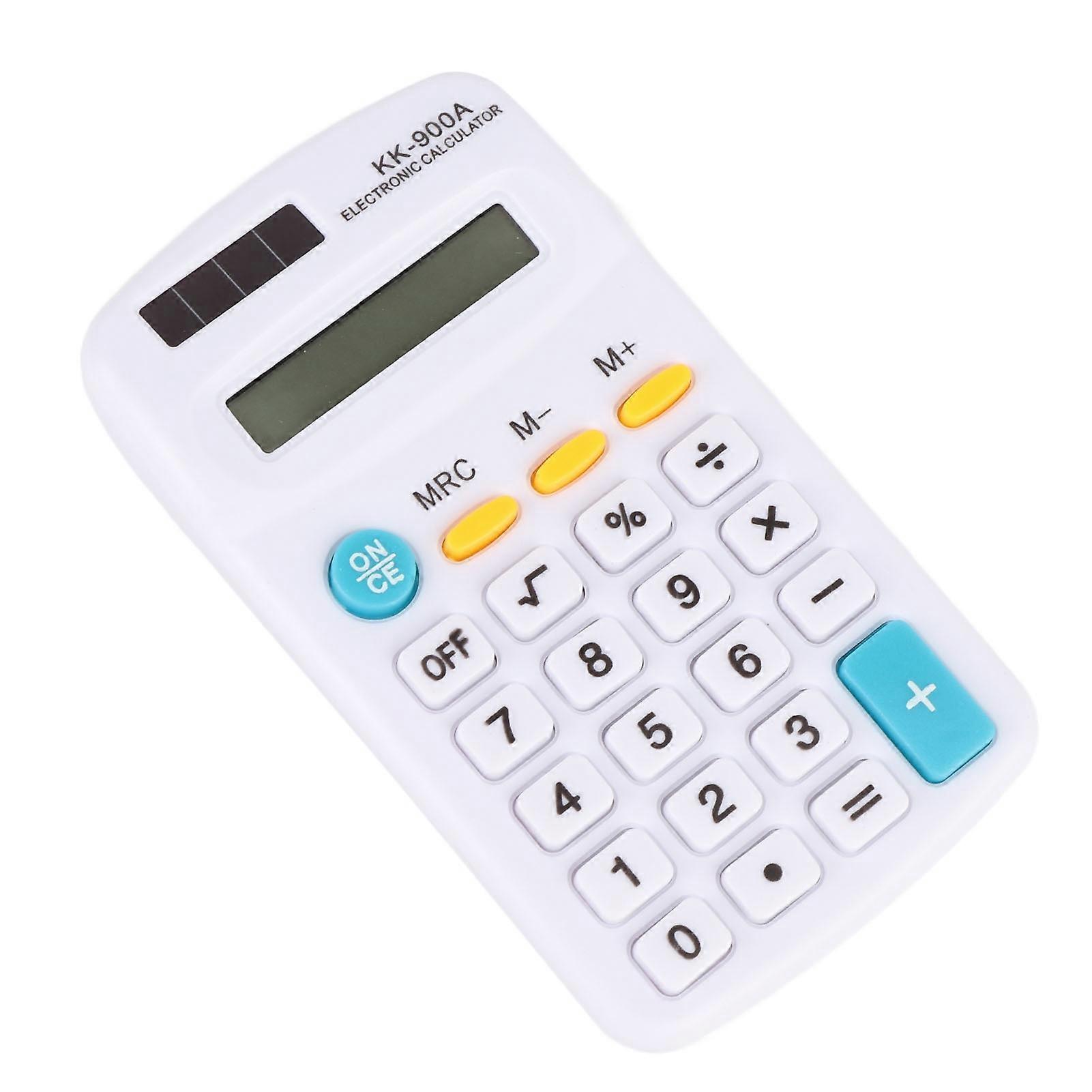 Mini Calculators Handheld 8 Digit with LCD Display Sensitive Button Solar Battery Dual Power for Office School BusinessWhite 