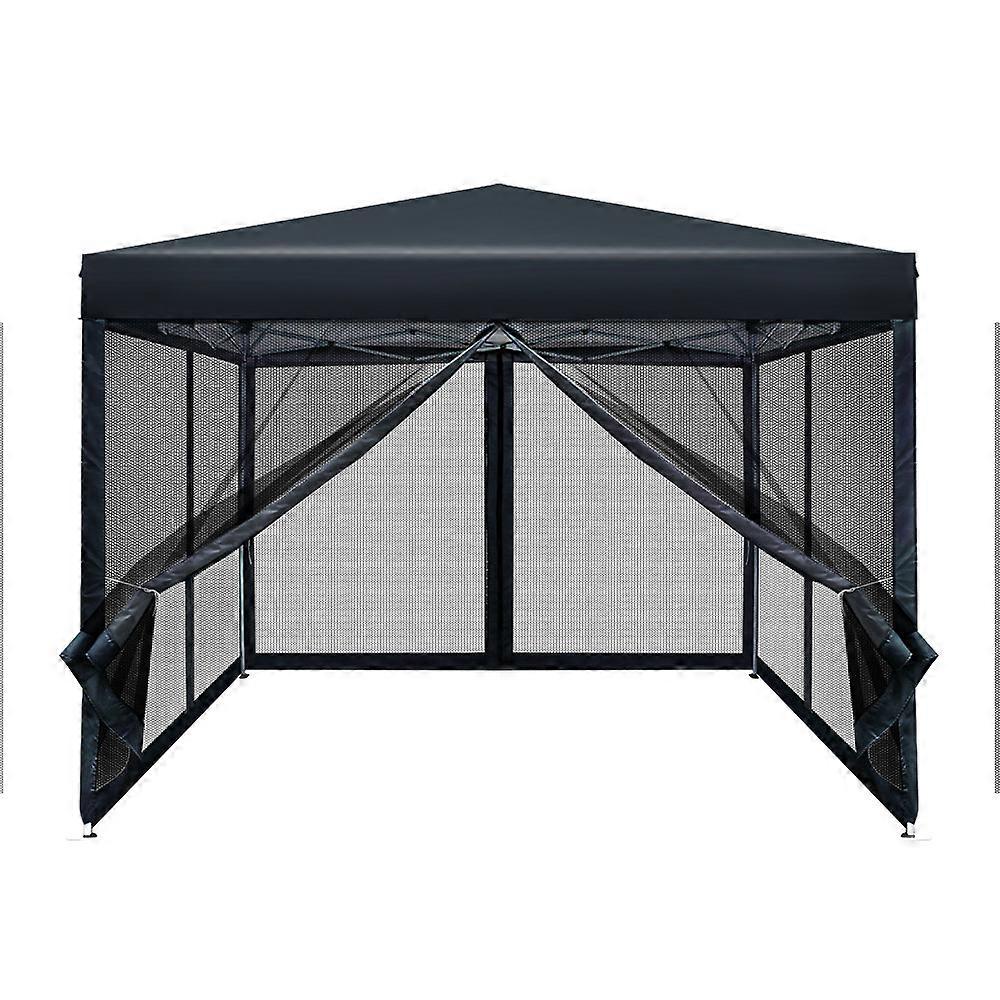 Instahut Gazebo Pop Up Marquee 3X3 Mariage Côté Maille Mur Gazebos Extérieurs Gazebos Noir Gazebos & Pergolas