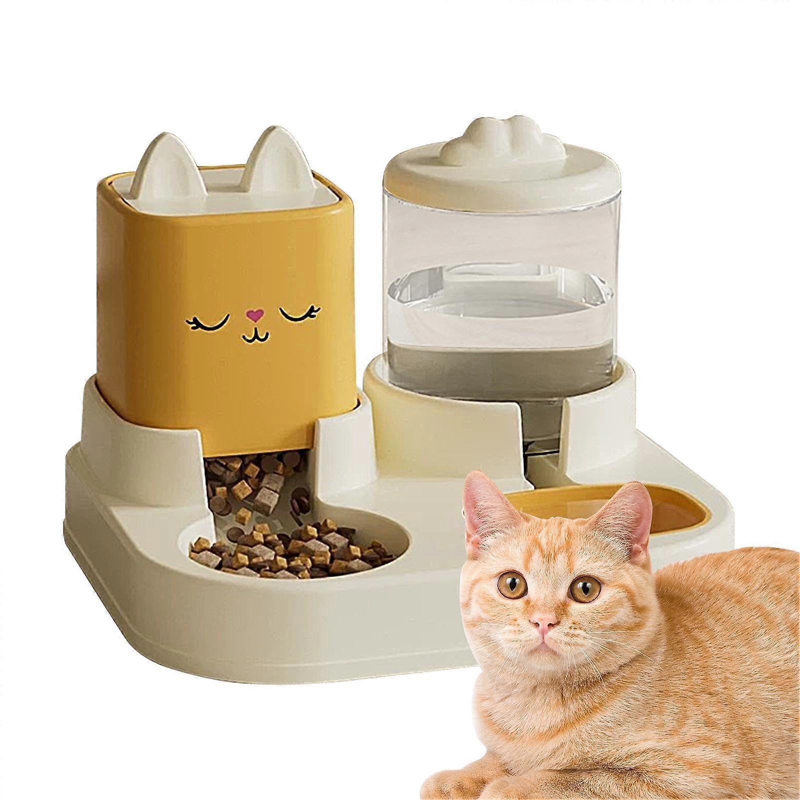 Automatic Dog Feeder and Water Dispenser | Large Capacity Cat and Dog Food Container in Yellow, Pet Feeding Station