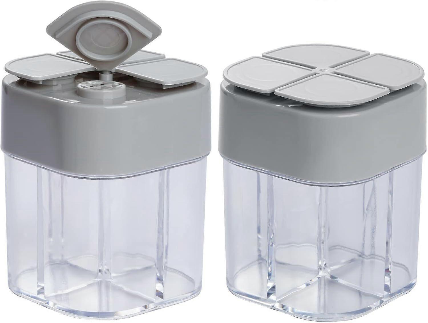 2 Pack 4 in 1 Spice Container Salt and Pepper Shaker Transparent Seasoning Shaker Can Filter Lumps Spice Jars for Home Restaurant Camping Travel Cooki
