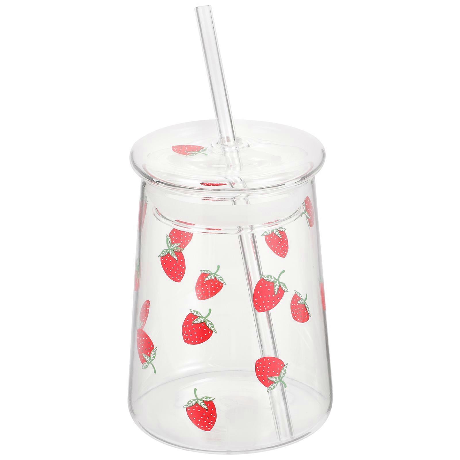 Clear Cup with Straw Lid for Living Room Use Transparent High Borosilicate Glass Multi-Use 1Set