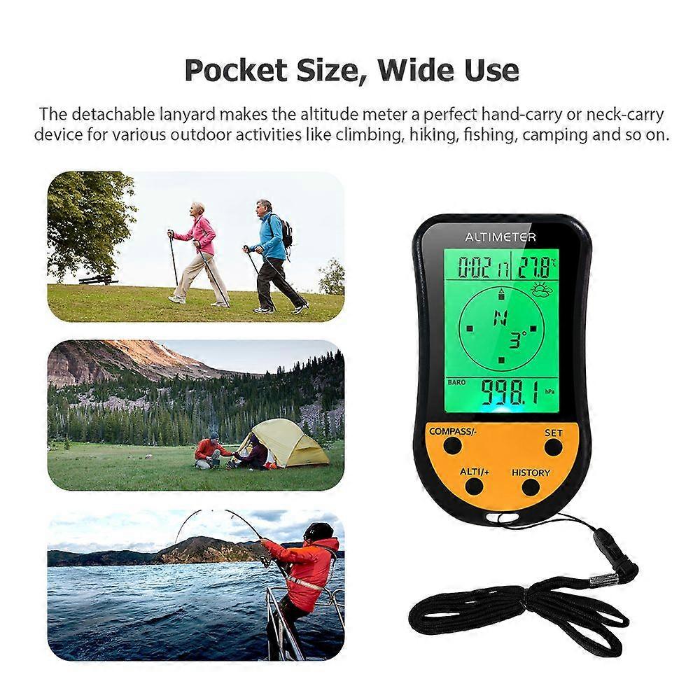 Electronic Digital Altimeter 8 in 1 Multifunction LCD Backlight Mini Altimeter Barometer Compass Thermometer Weather Forecast Clock Calendar for Outdo