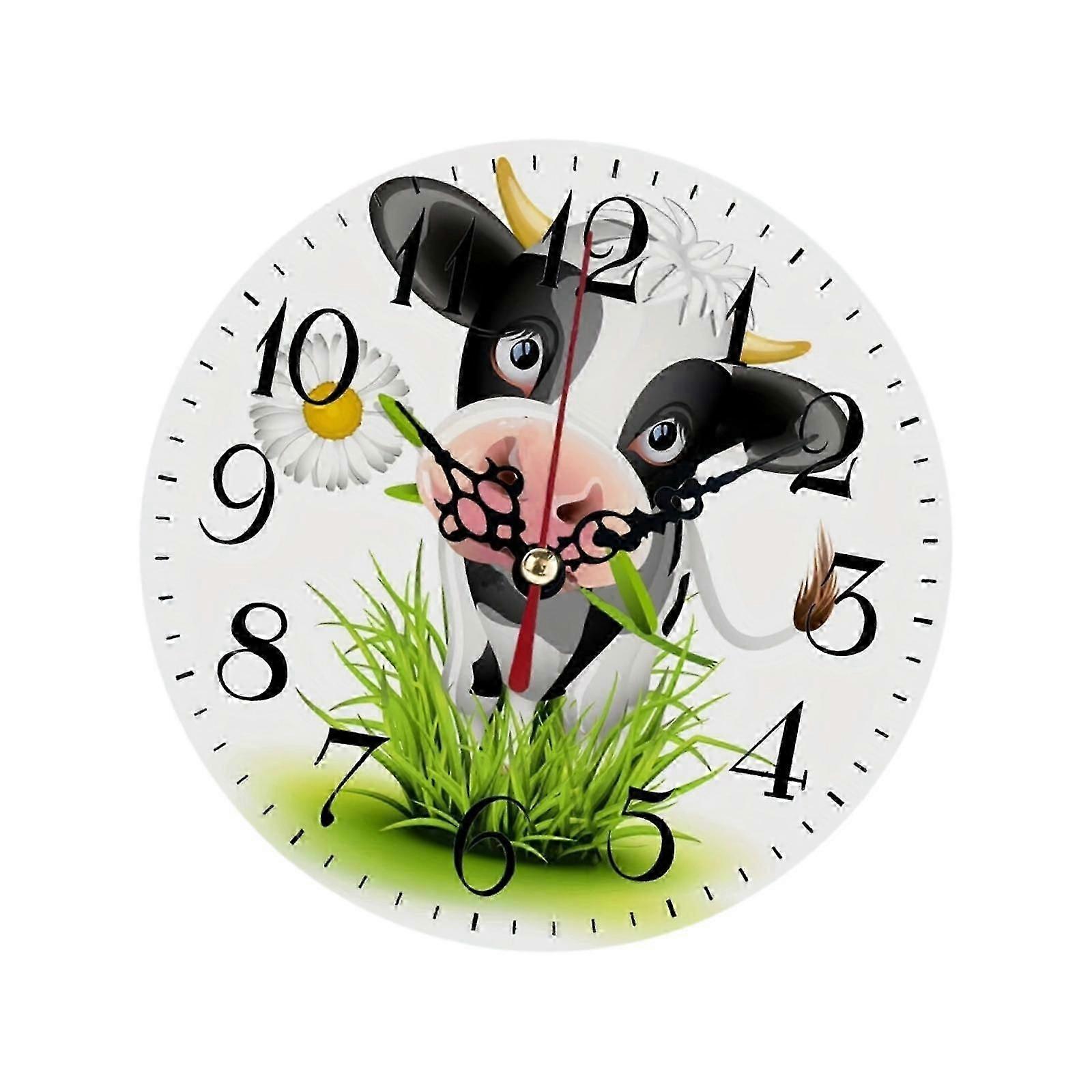 Decoração de relógio de parede de madeira com padrão de vaca rústica para escritório em casa resistente 25 cm 10 polegadas