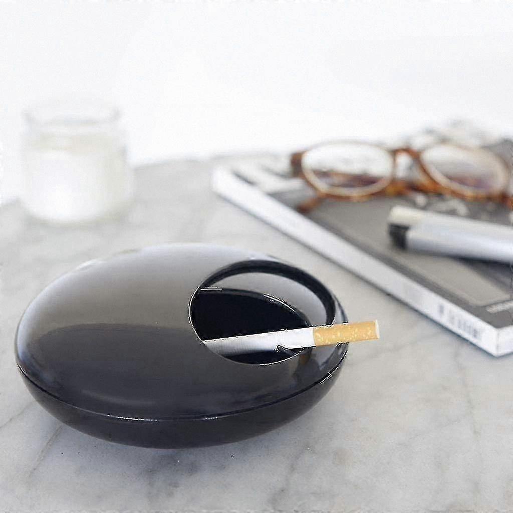 Covered Black Stone Ashtray with Lid