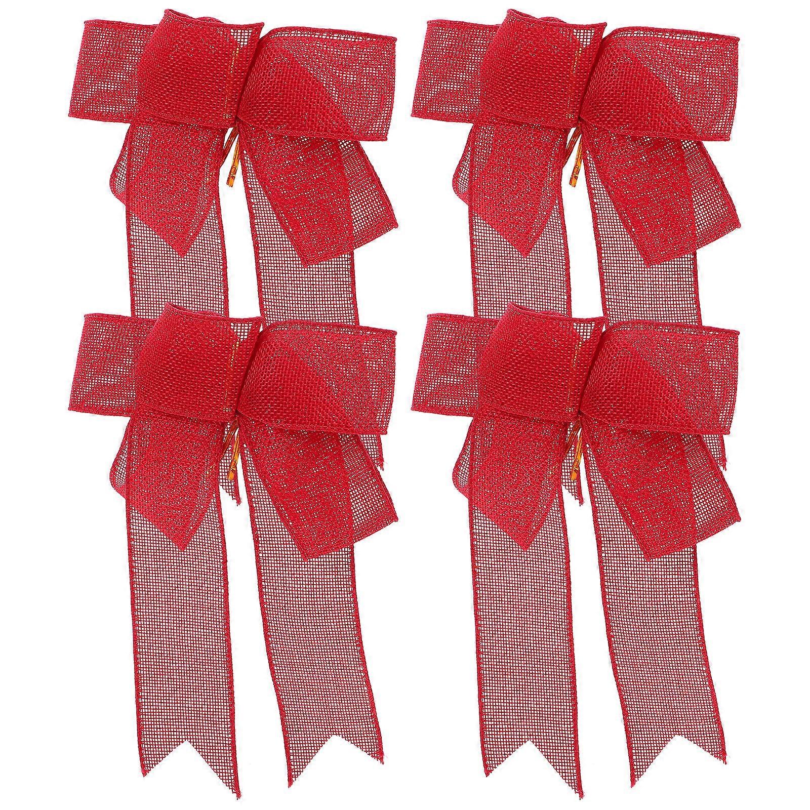 Red Linen Bow Butterfly Gift Wrapping Ribbon for Decor 4Pcs Large Set