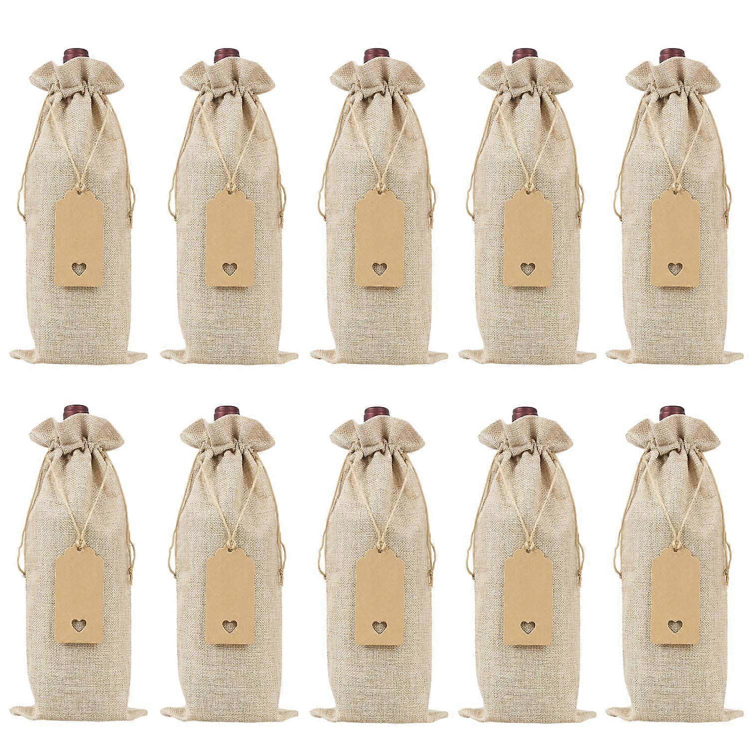 Burlap Wine Bags Wine Gift Bags with Drawstrings, Single Reusable Wine Bottle Covers with Ropes and
