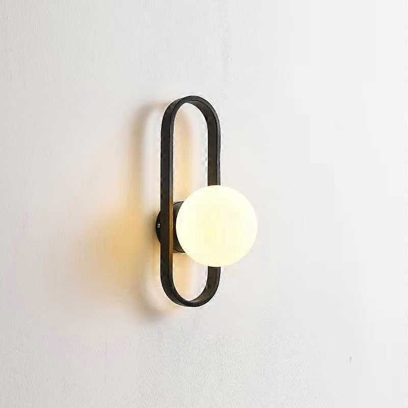 Modern No Wire Wall Sconce Battery Operated, White Globe Lamp Shade, Dimmable Bulb, Non Hardwired, Black