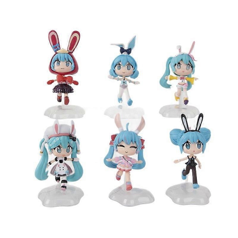 6pc Anime Hatsune Miku Rabbit ears kawaii Q version Action Figure