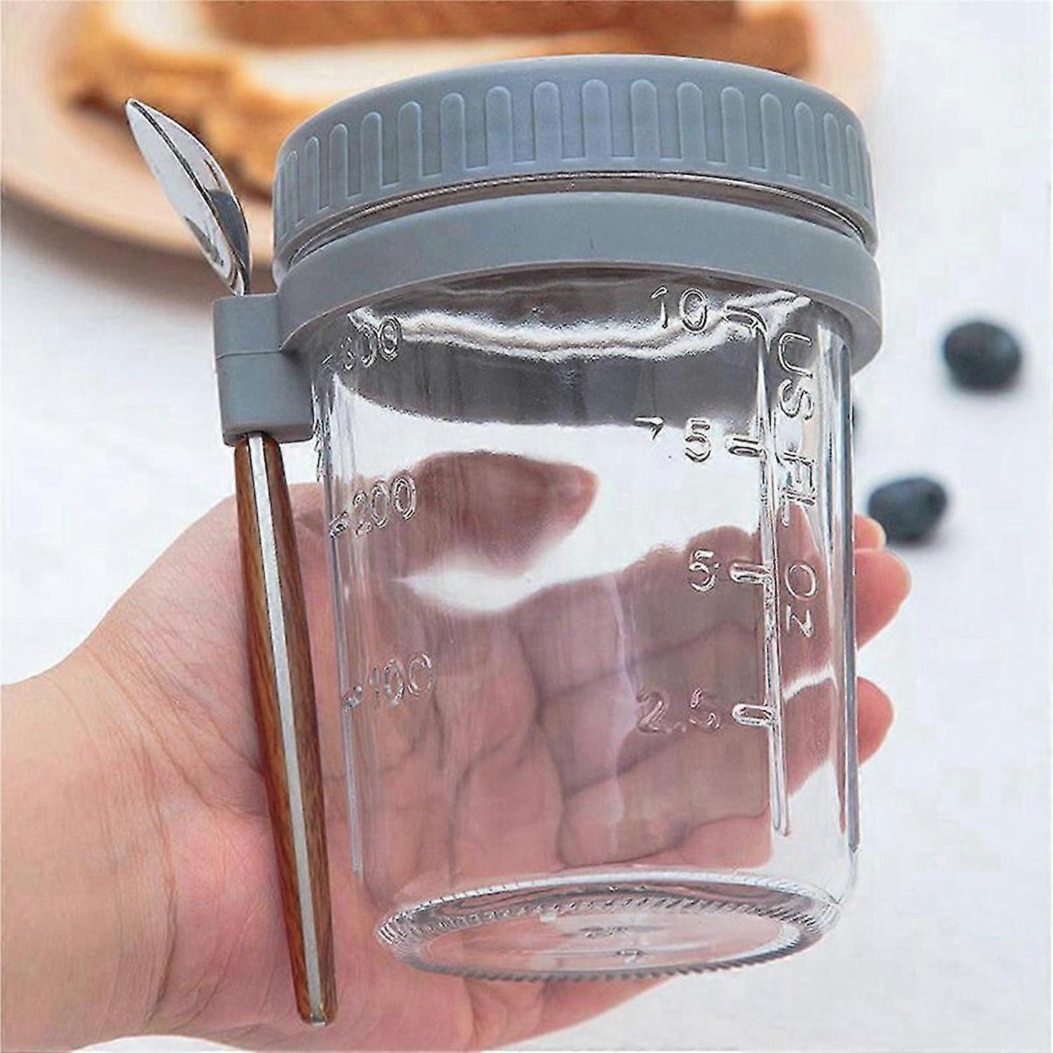 4PCS Overnight Oats Behälter mit Löffeln mit Messmarkierungen