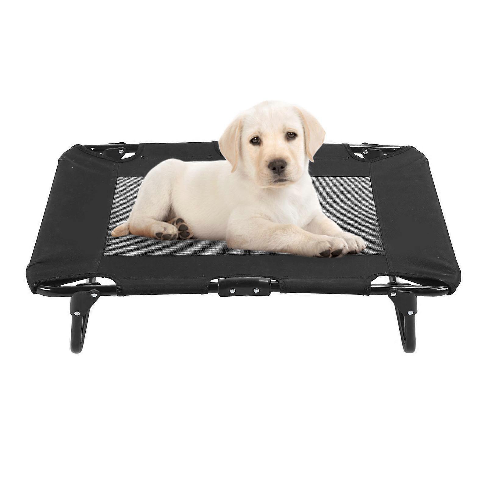 Folding Elevated Pet Bed 76x51x18cm Black Steel Frame Mesh