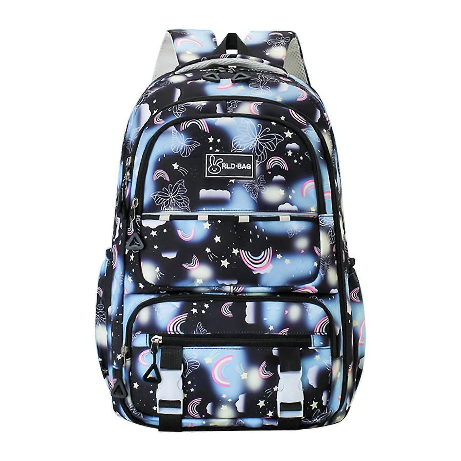 Nylon School Backpack For Teens, Lightweight Spine-Support Bookbag, Large Capacity, Elementary School, One Size, Black