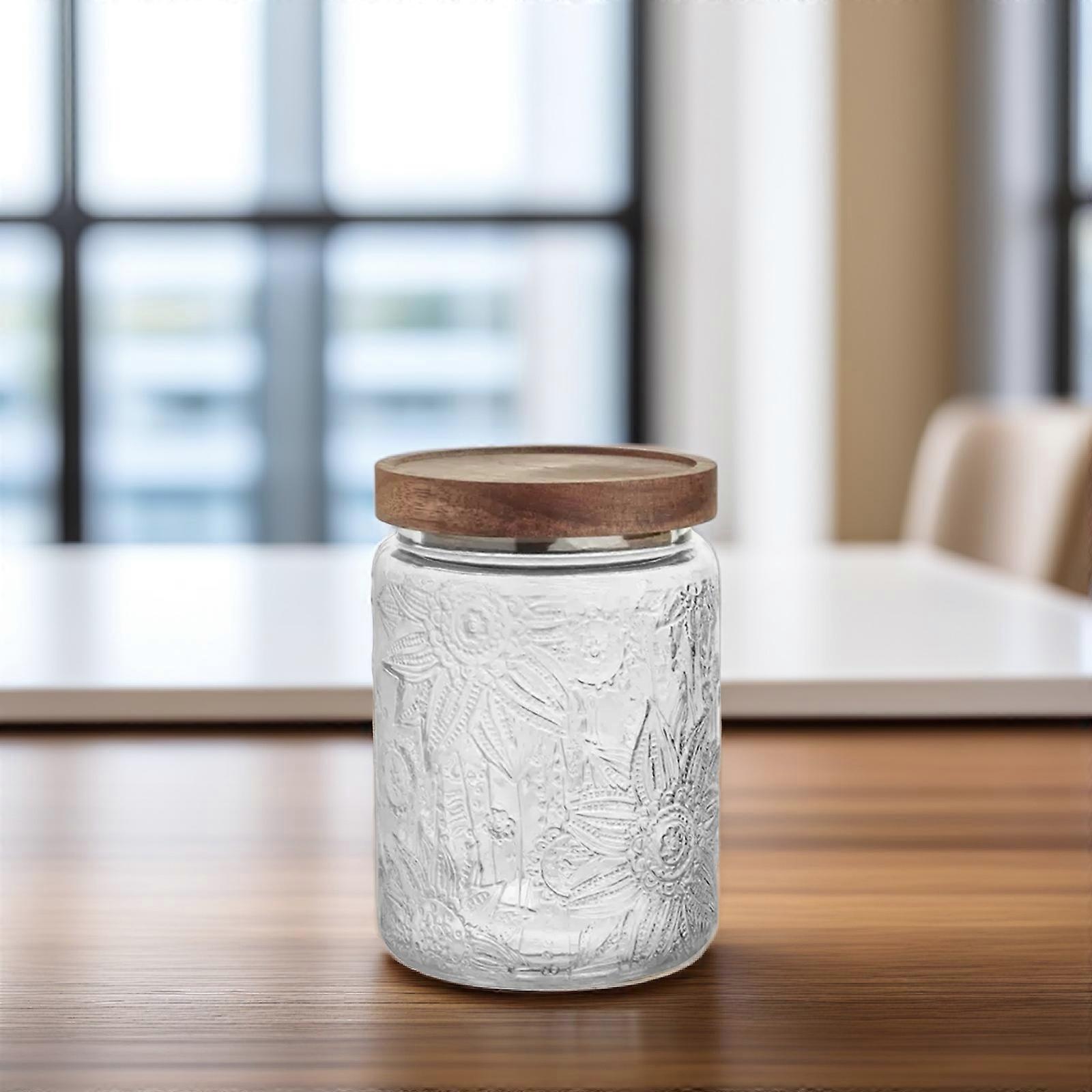 Glass Jar with Airtight Lid for Coffee Bar Crafted from Transparent Glass Silicone Wood for Sealing 1Pack