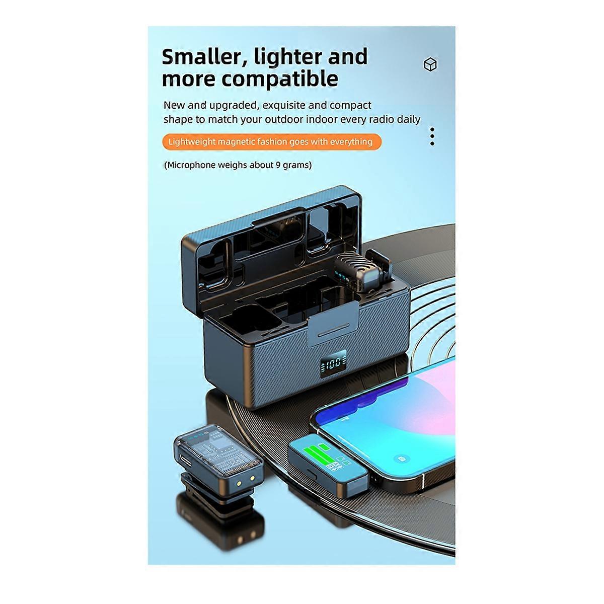 Wireless Lavalier Microphone with One-Button Noise Reduction Reverberation and 3-Level Volume Adjust