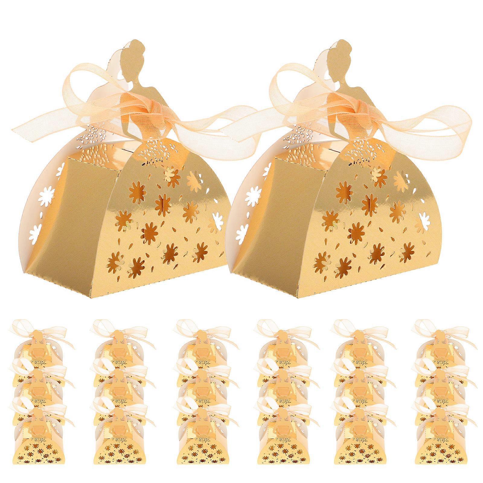 Wedding Candy Box Golden Paper Containers for Party 100Pcs Elegant Design