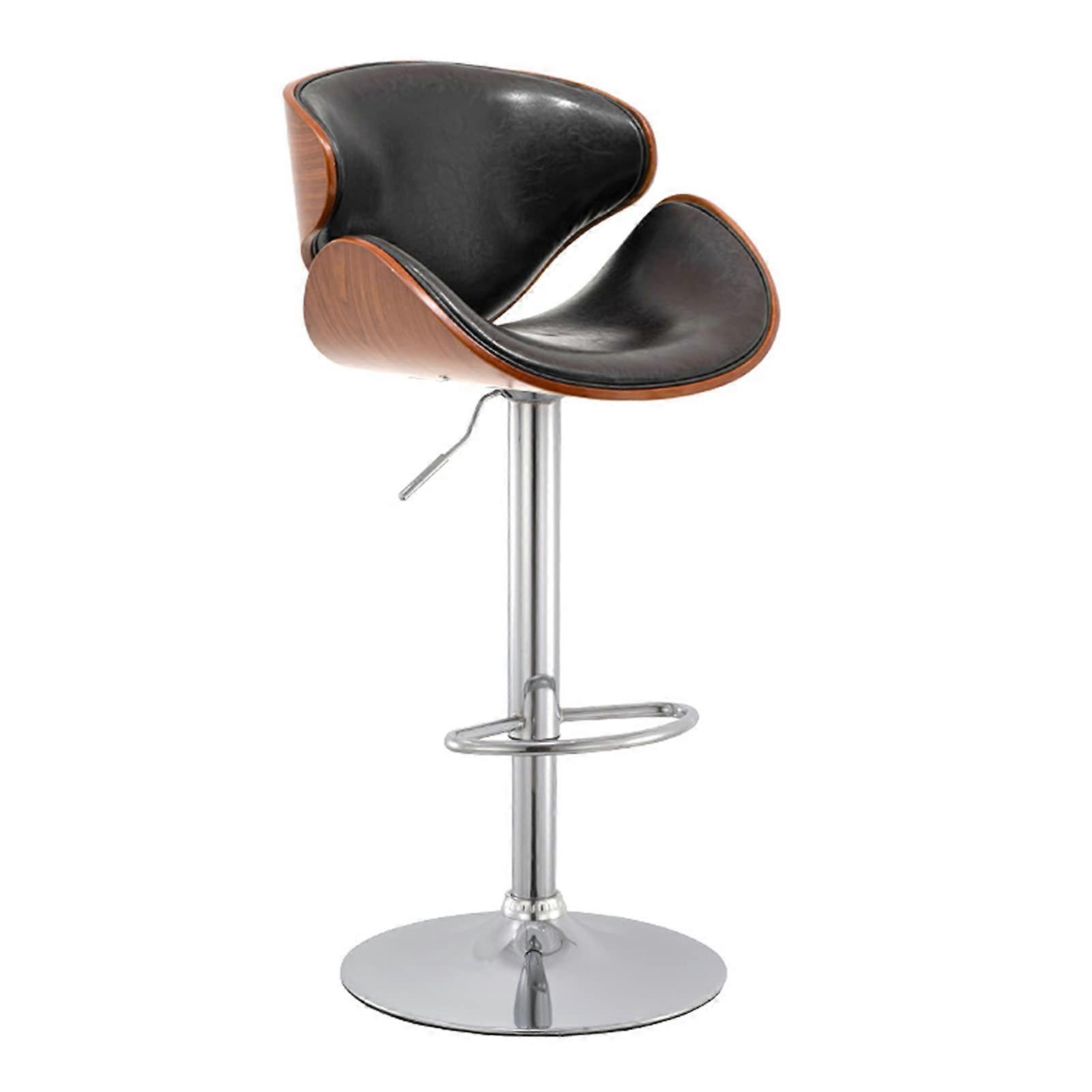 Bar Stool Retro Black Walnut Gas Lift Swivel With Sponge Cushion And Footrest 41.5cm Chassis