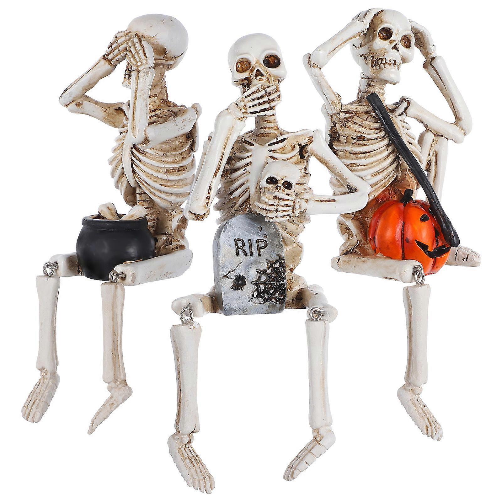 Skeleton Decoration Resin Craft Halloween Skeleton Figurine with 3Pcs Models