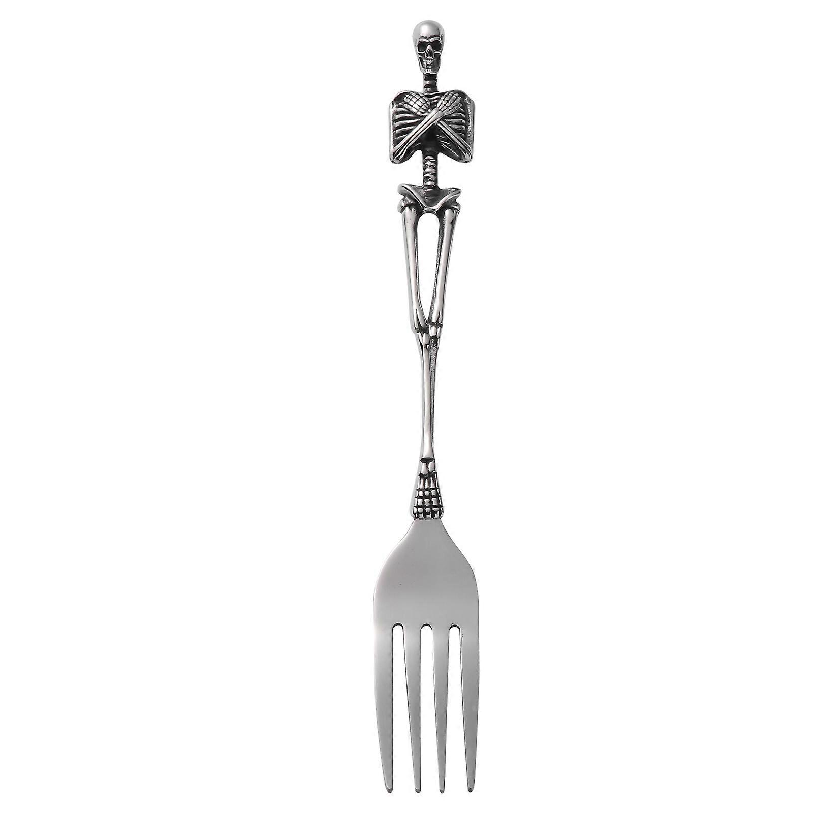Skeleton Cutlery Fork for Kitchen Use 3Pcs Silver Modern Halloween Tableware