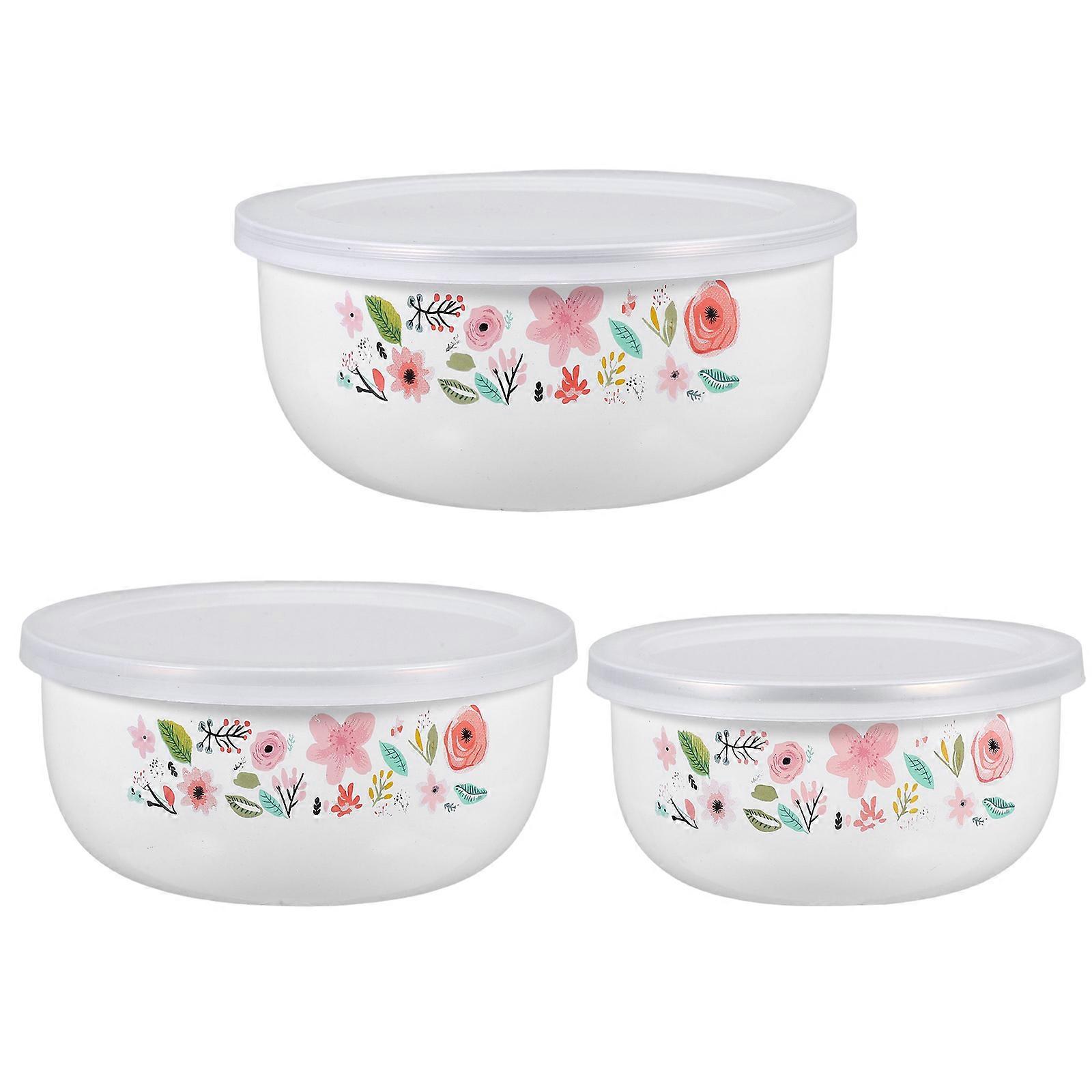 Retro Salad Bowls Enamel Mixing Bowls Round Style 500ml Serving 3Pcs