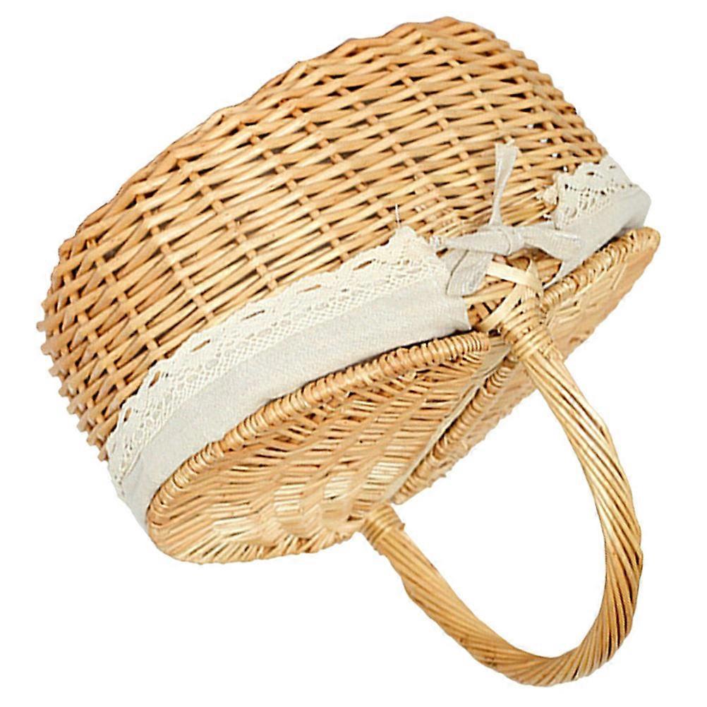 Light Brown Wicker Picnic Basket Storage Set For Home Use Artistic Design Food Transport 1Set