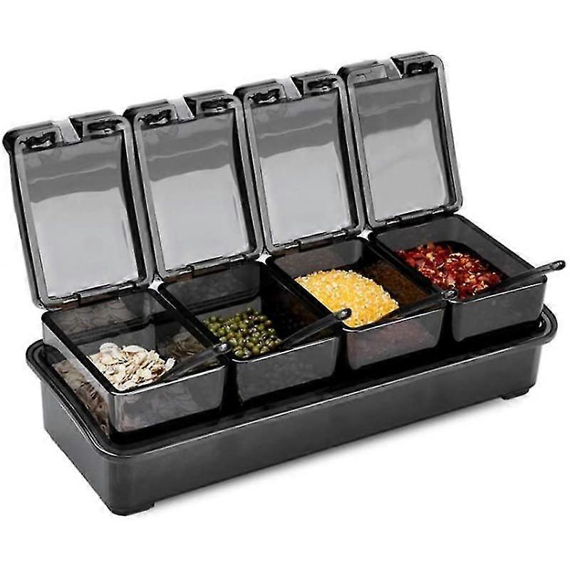 Luxora Set Of Condiment Boxes With 4 Removable Compartments For The Kitchen Condiments