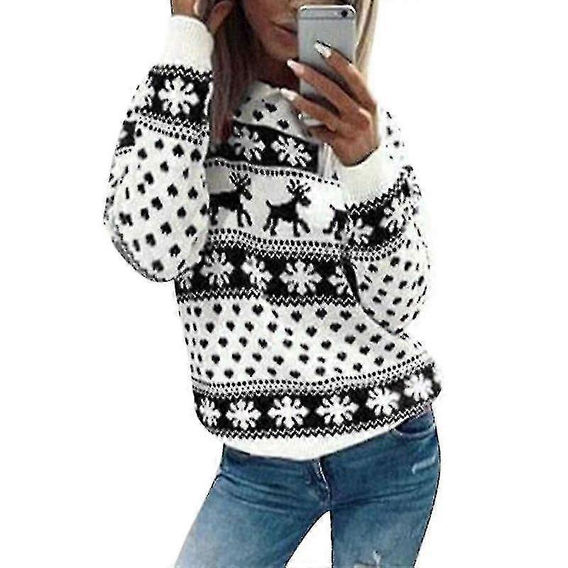 Pull de Noël Femmes Pull Manches Longues Pull Pull Noël Elk Print Top