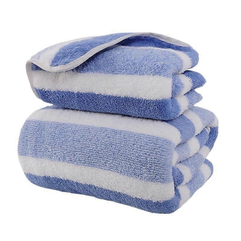 Bath Towels Microfiber Quick Drying Striped Two Piece Set Face And Hand Towels 70x140cm 35x75cm Blue