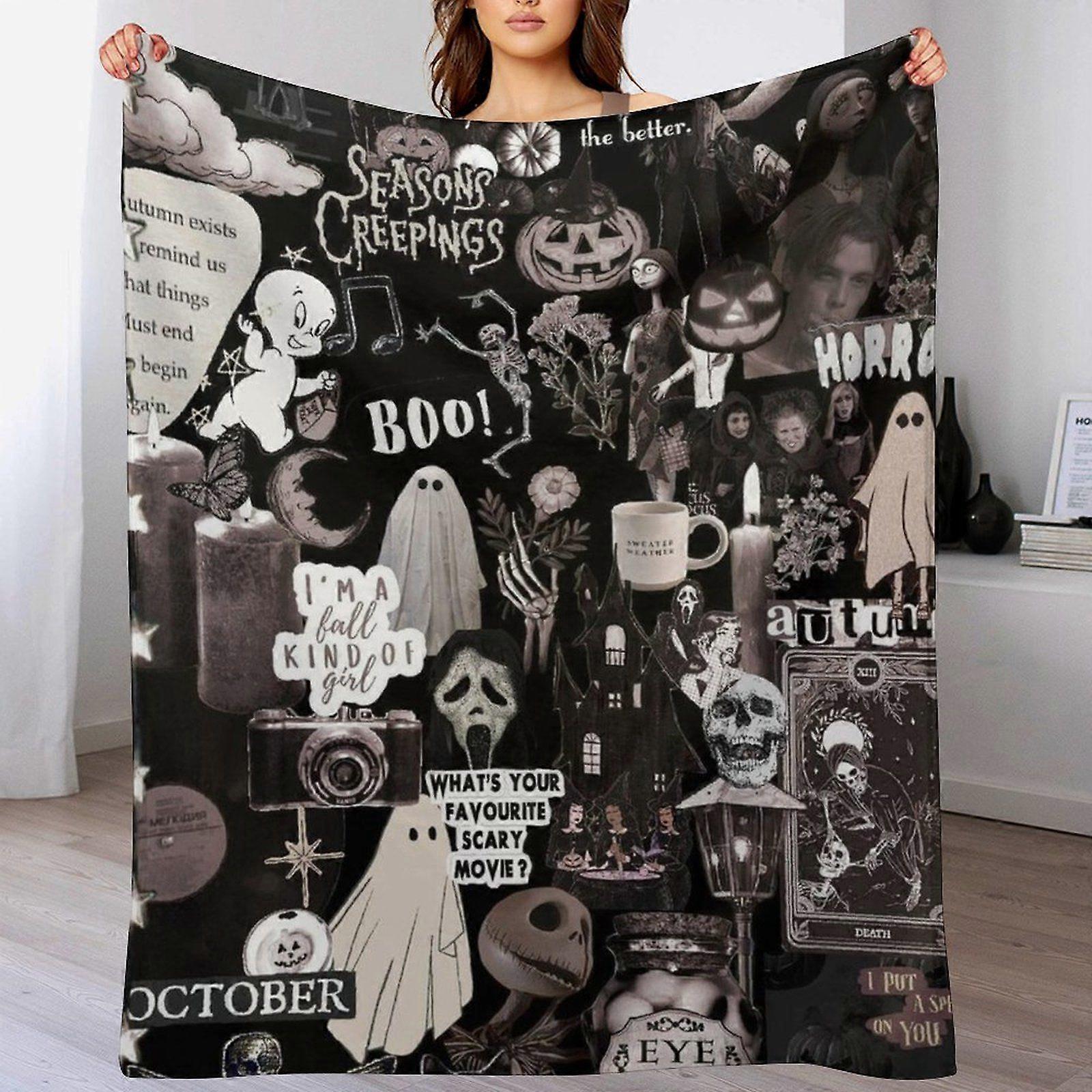 Cobertor compacto e elegante para cama, uso externo no inverno e carro, com toque suave e antipilling, ideal para filmes de terror de Halloween.