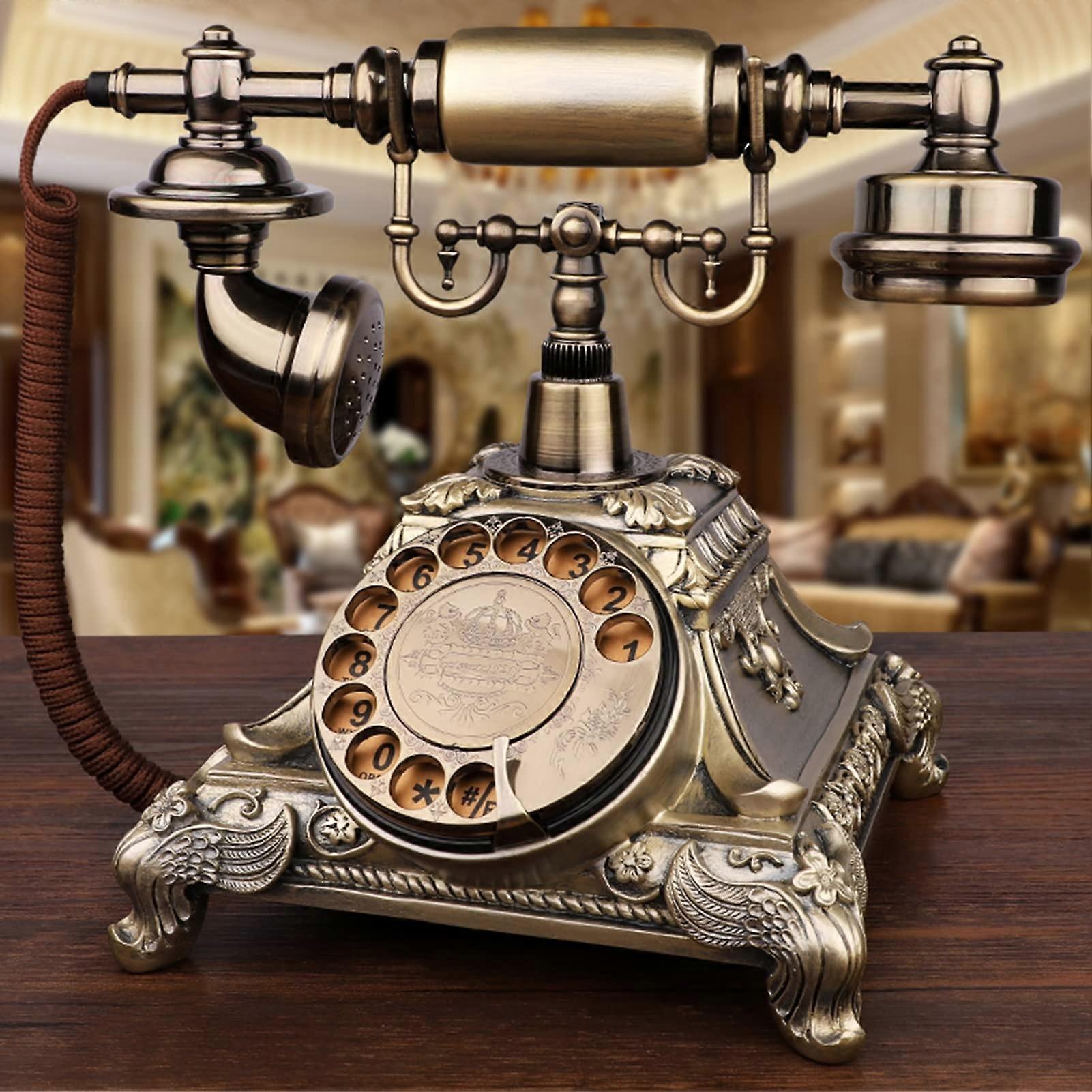 Classic Retro Vintage Style Telephone Corded Landline Desk Phone With Redial Function Metallic A For Home Office
