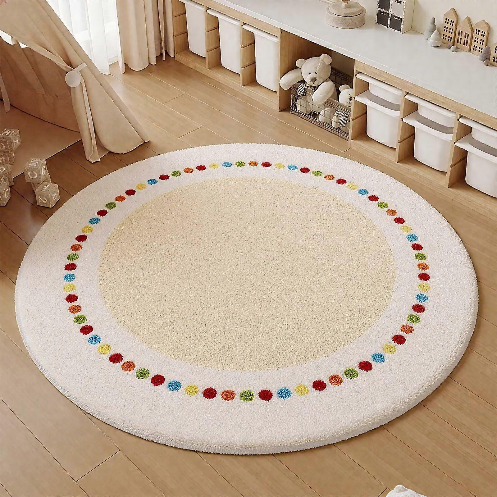 Soft Bedside Rugs Size 100x100 Cm Soft Fabric Modern White Beige Nursery Rug Under Table Fireplace