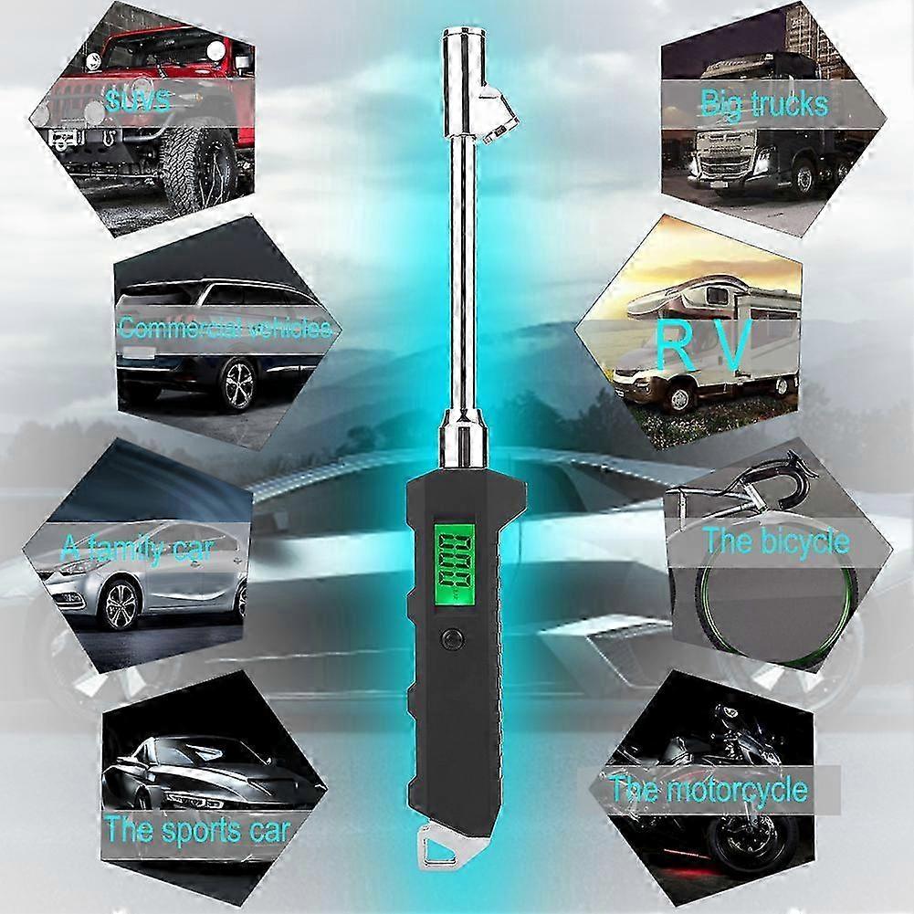 デジタルタイヤ空気圧計200PSIデュアルヘッド、カートラックオートバイ用