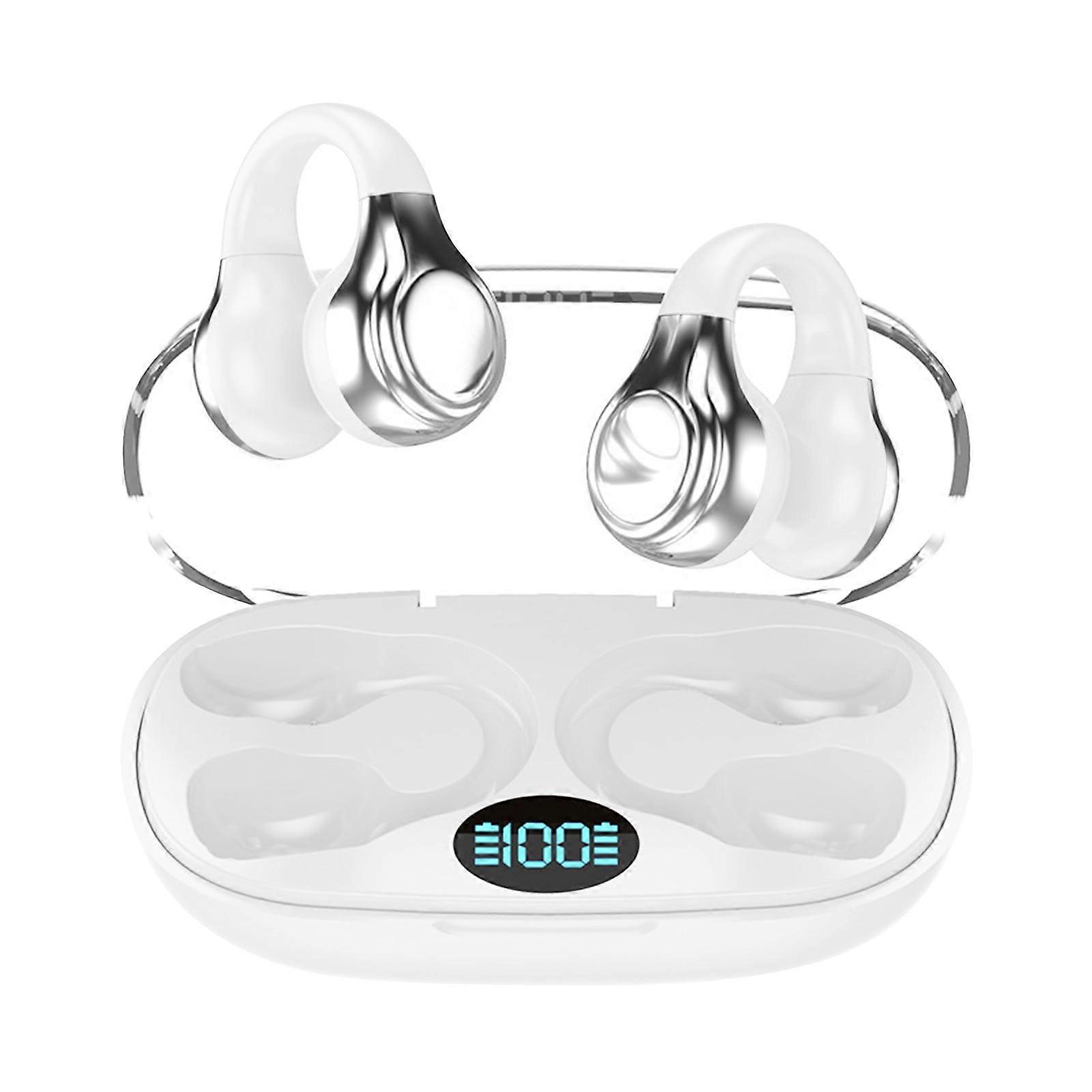 Mini Open Ear Bone Conduction Headphones, Wireless Clip-On Earbuds with Digital Display Charging Case, Ultra-Long Battery, Bluetooth 5.3