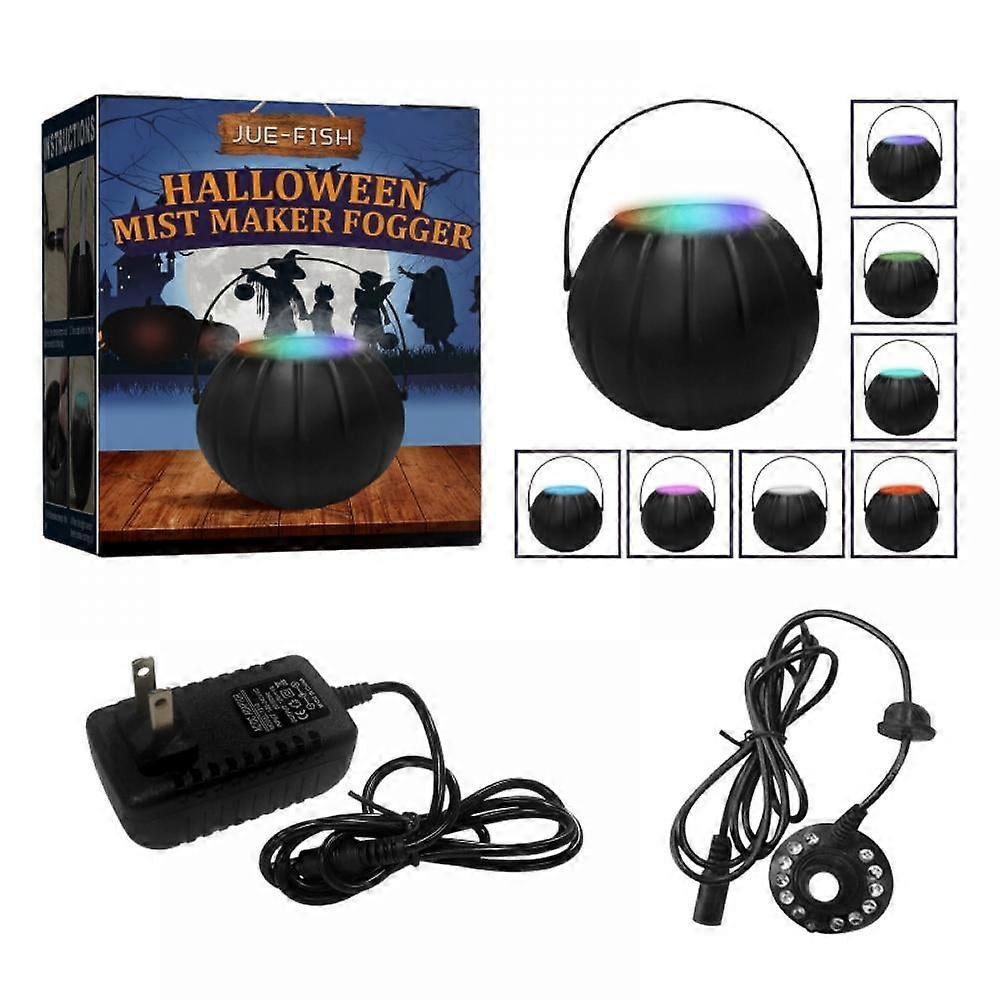 Halloween Fog Machine Witch Cauldron with Colorful LED Lights, Halloween Party Mist Maker Fogger for Halloween, Black