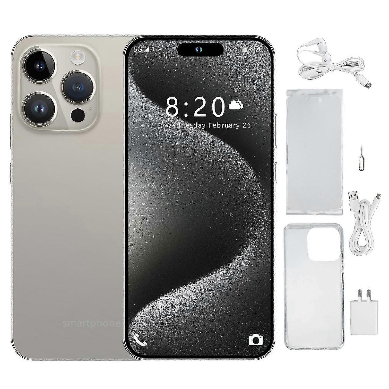 I15PROMAX Smartphone Android 14, 12 Go de RAM, 256 Go de ROM, double caméra, 6800 mAh, titane