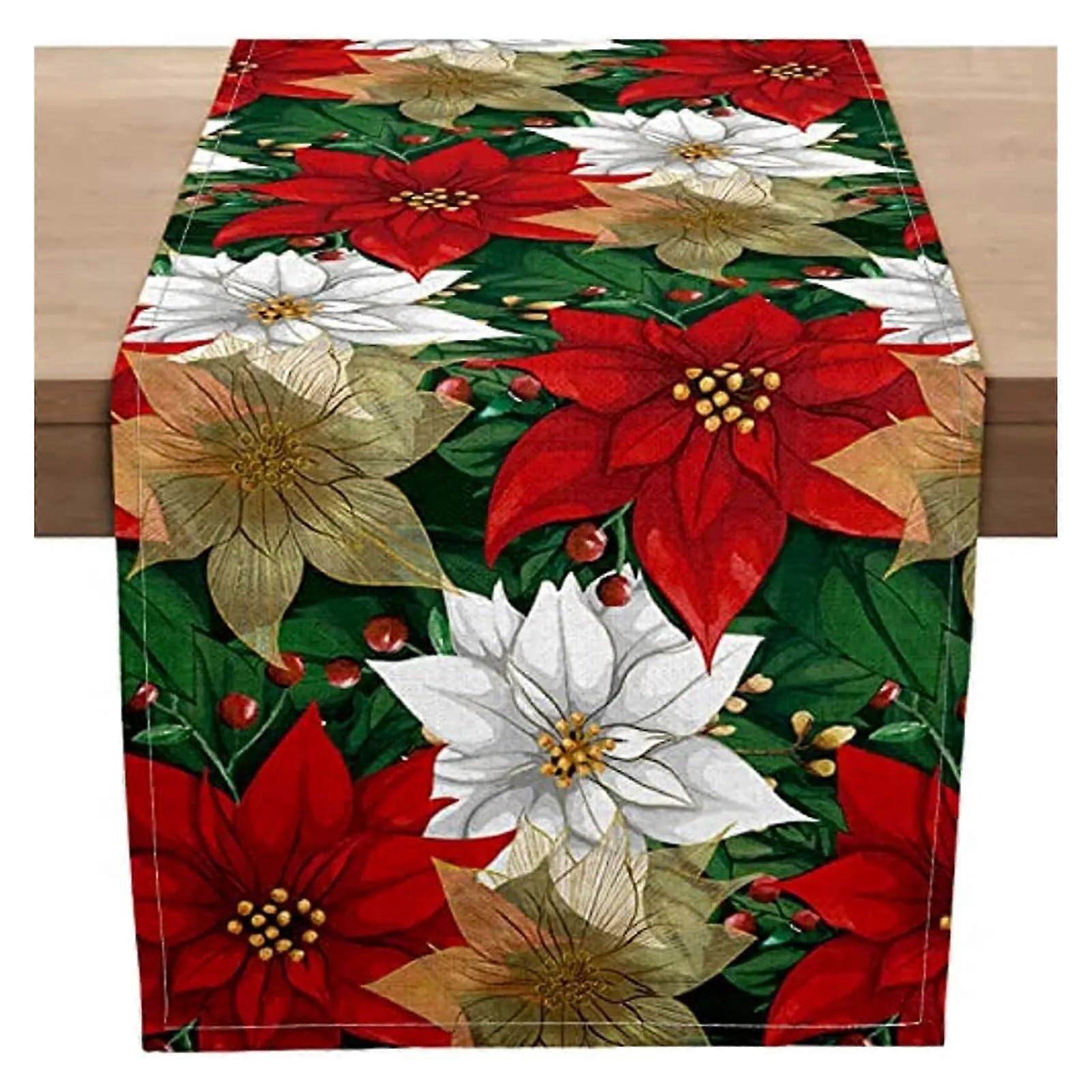 Christmas Table Runner Linen Kitchen Dining Decor, 140x33cm