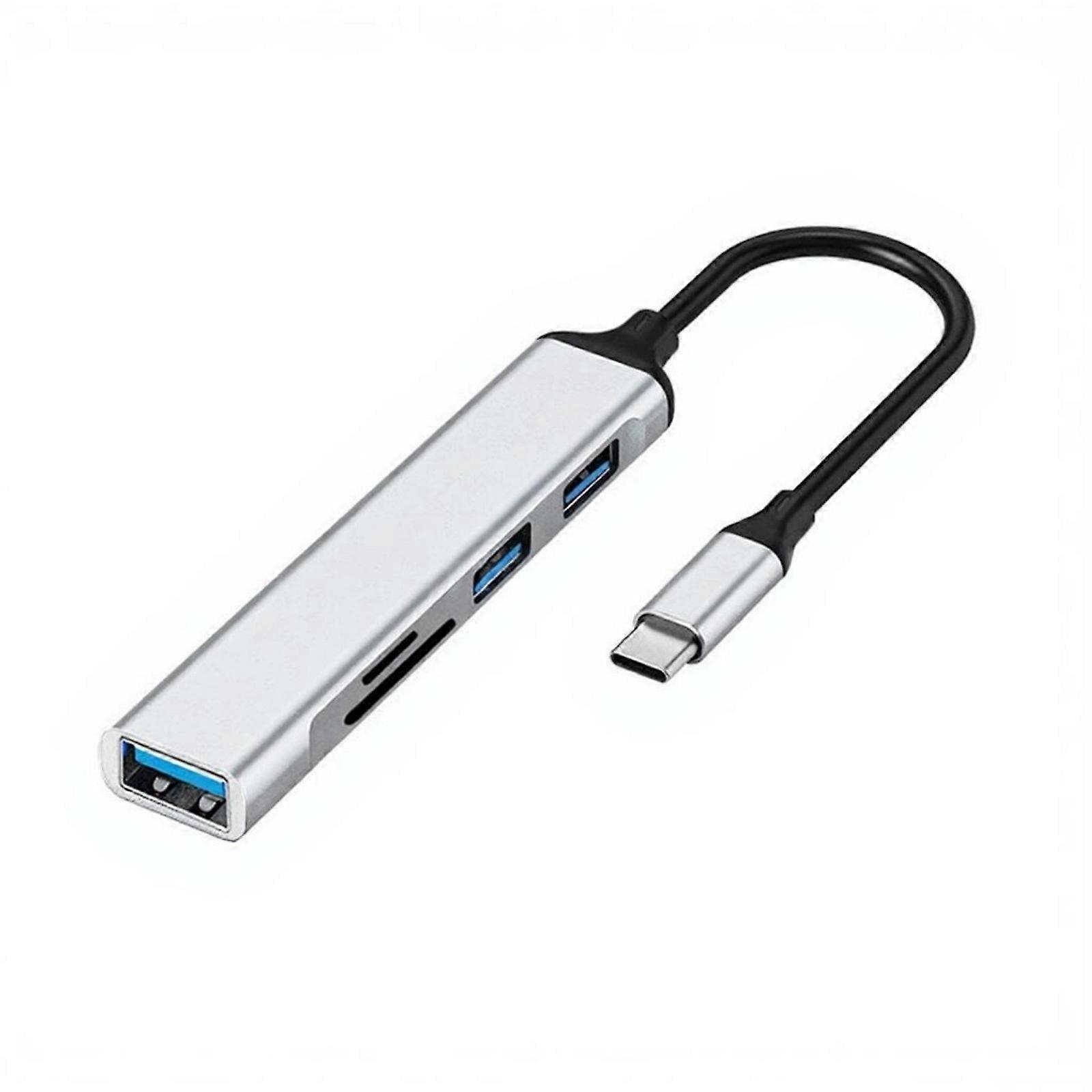 Aluminum USB3.0 Adapter With 3 Port And 2 Card Slots USB Docking Station For Fast Speed Data Transfer  Silver