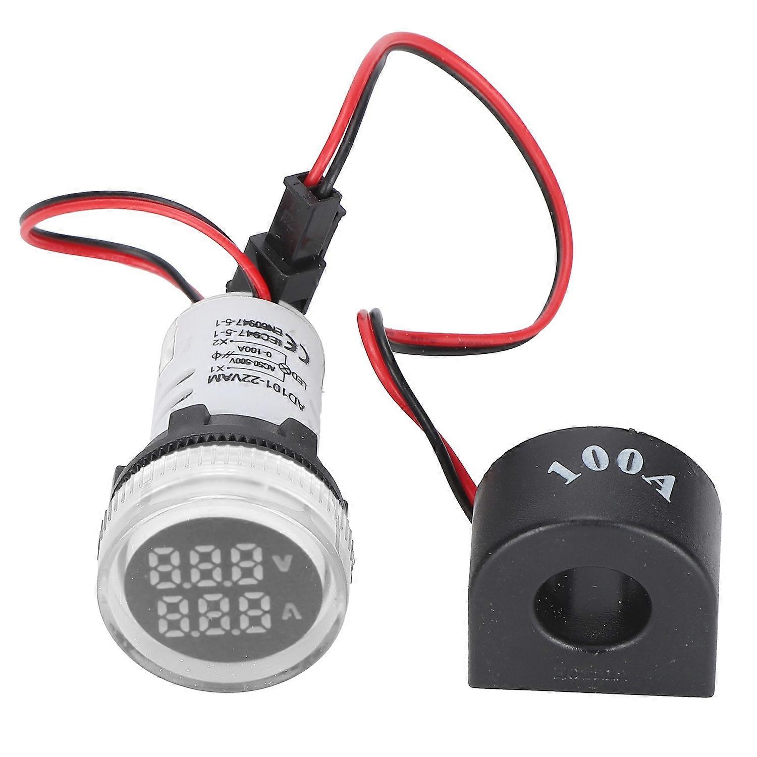 Current Signal Indicator Universal 2‑Display Round Lamp Light 60~500V AC AD101‑22VAMWhite