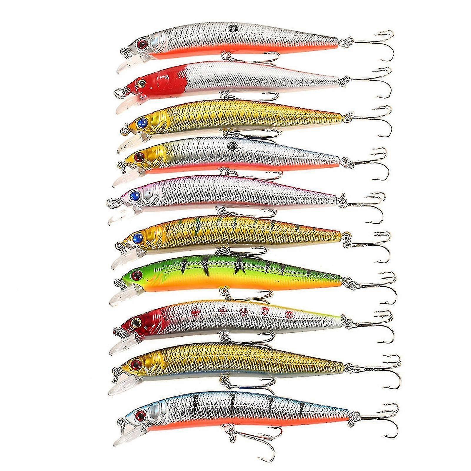 10pcs Minnow Haken Plastik Angelköder Köder Köder Kurbel Köder Set Fisch Köder Wobbler Harte Köder