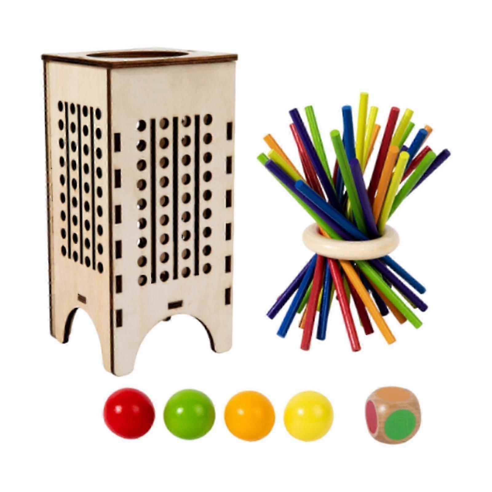 m Wooden Board Game with Wooden Sticks and Dice for Color Matching, Fine Motor Skills Development, and Counting Activities