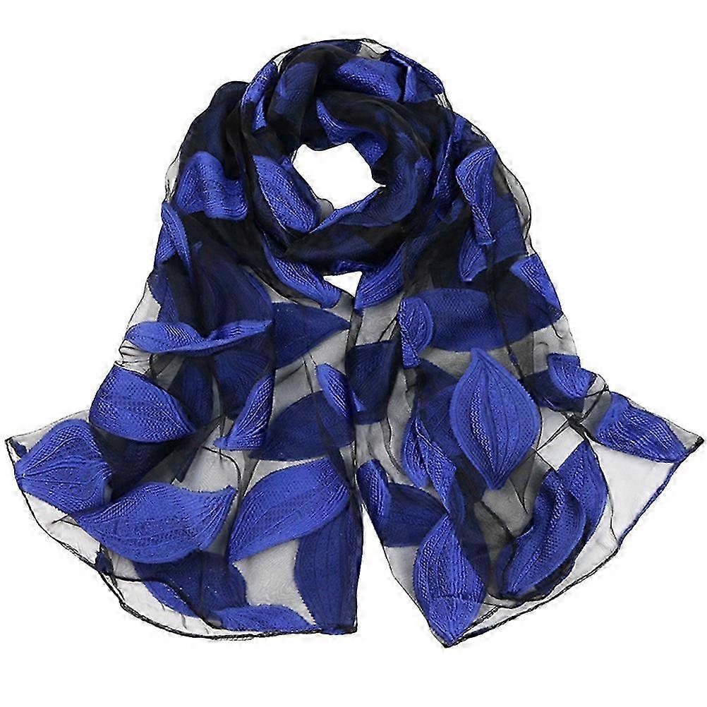 Solid Color Beach Towel Sun Block Cape Leaves Pattern Cloak Summer Scarf Blue