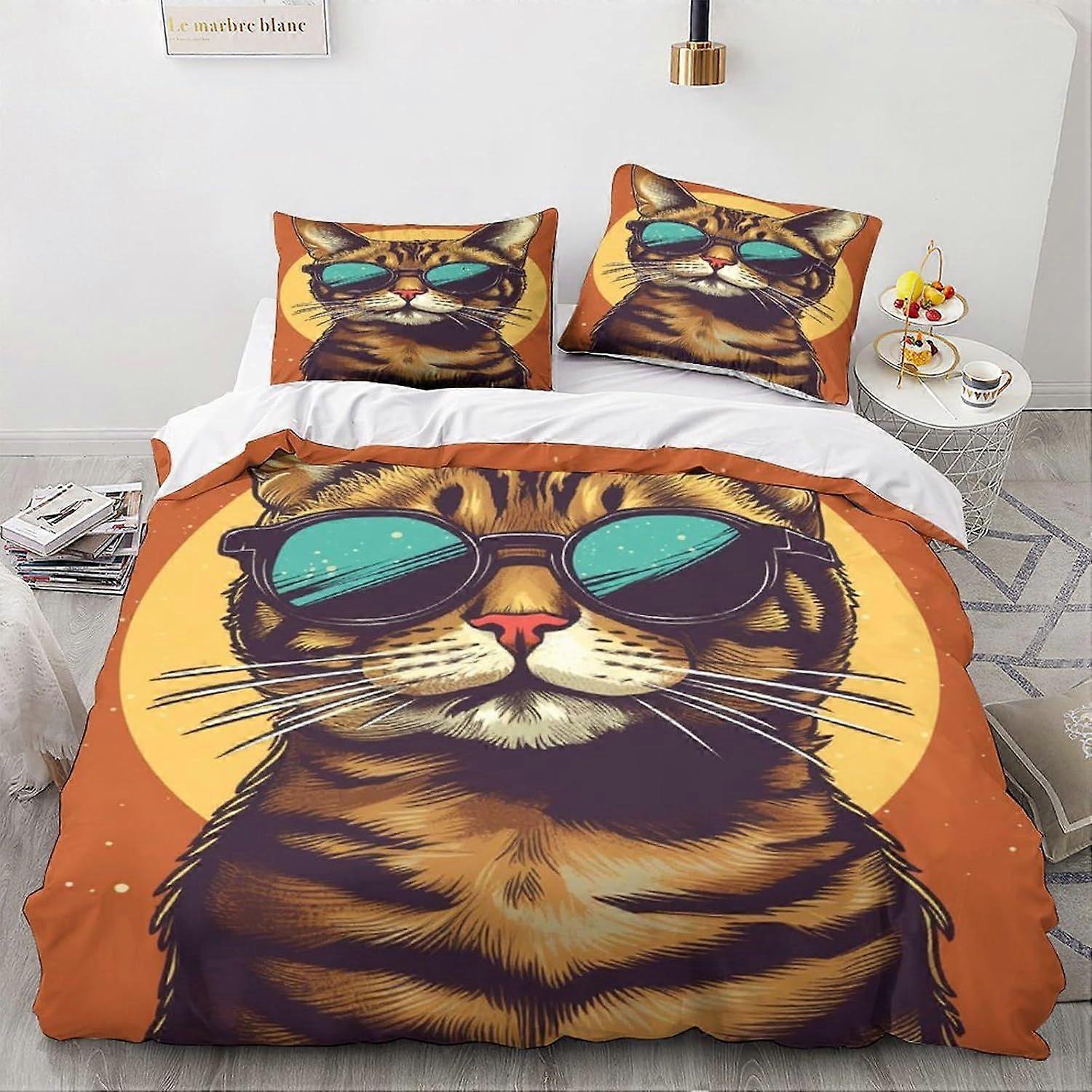LikeEj القط غطاء لحاف ستوكات مجموعة الفراش ، 3D طباعة أنيمي لحاف غطاء لحاف &غطاء وسادة مع إغلاق سحاب ، غطاء لحاف لطيف لطيف ناعم في الشتاء